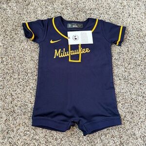 NWT Baby Milwaukee Brewers Navy Jersey Romper Size 3-6 Months